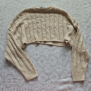 Nasty Gal Crochet Tan Boho Crop Sweater